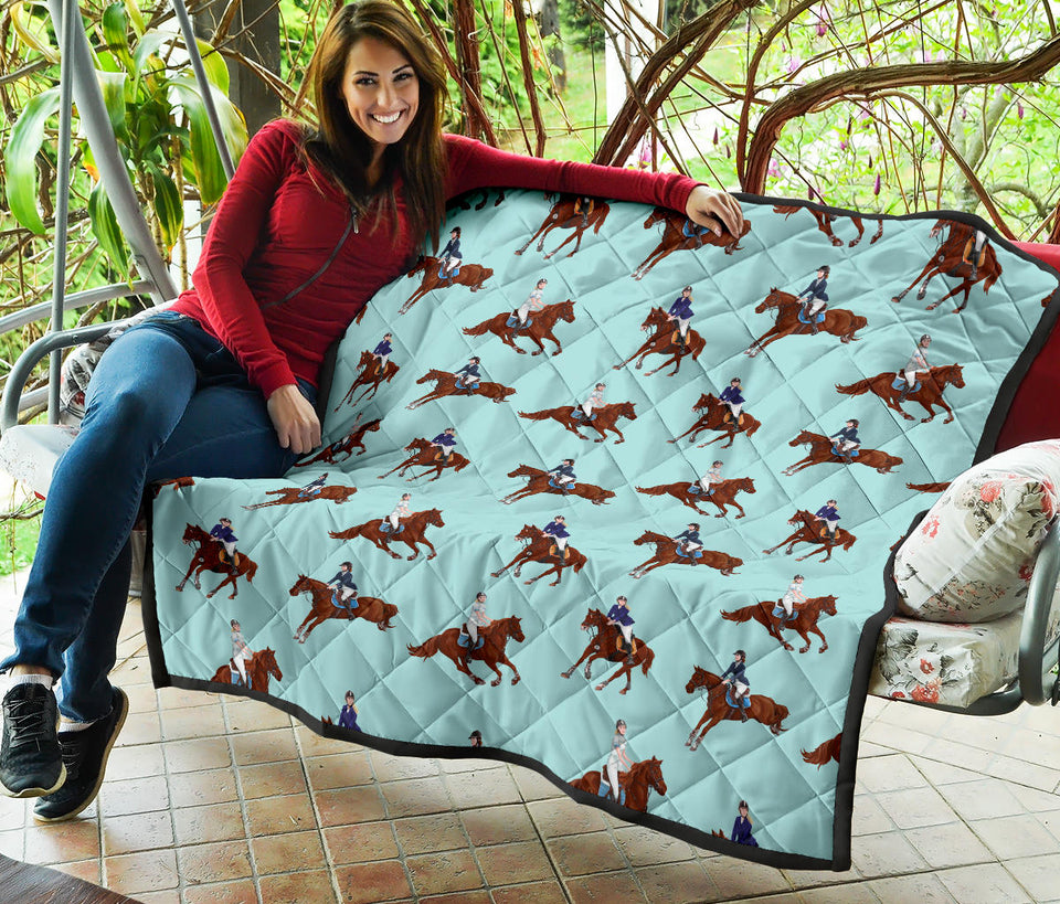 Horses Running Horses Rider Pattern Premium Quilt