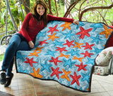 Blue Red Orange Starfish Pattern Premium Quilt