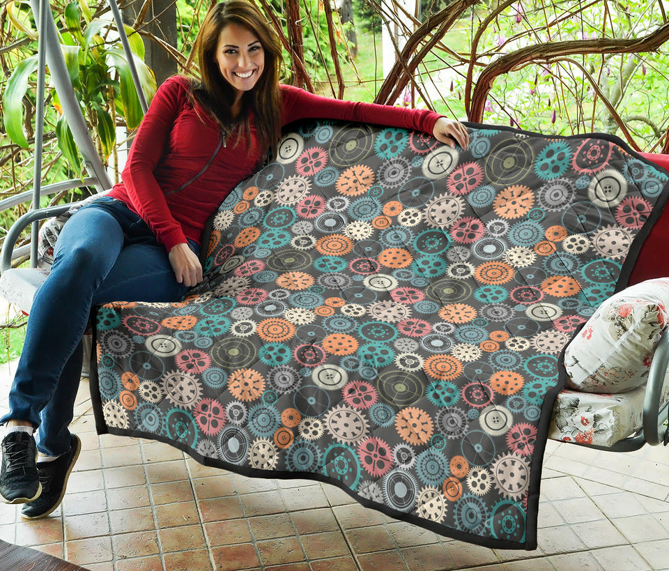 Gear Pattern Print Design 05 Premium Quilt