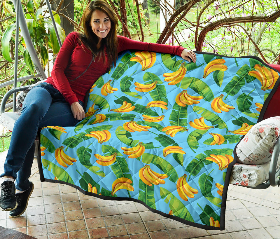 Banana Leaves Banana Design Pattern Premium Quilt