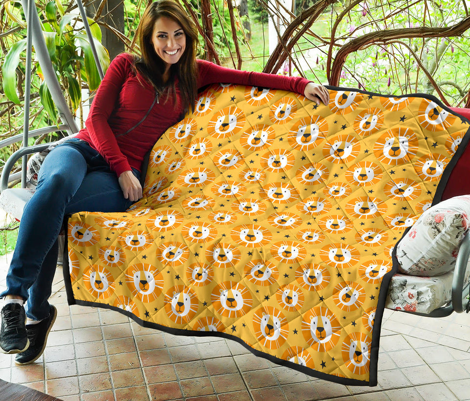 Lion Pattern Print Design 03 Premium Quilt