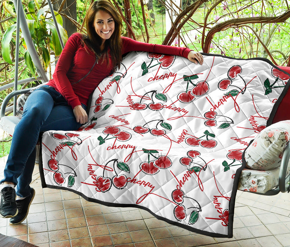 Hand Drawn Cherry Pattern Premium Quilt