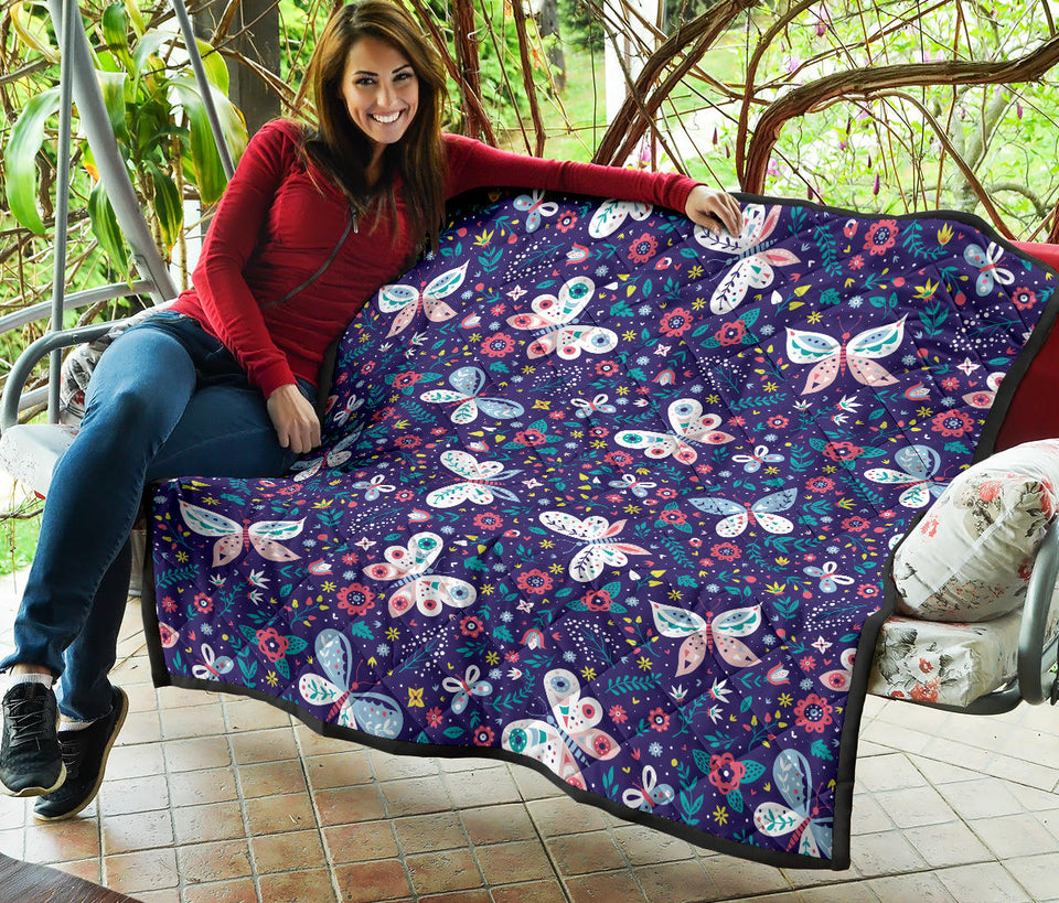 Colorful Butterfly Flower Pattern.Eps Premium Quilt