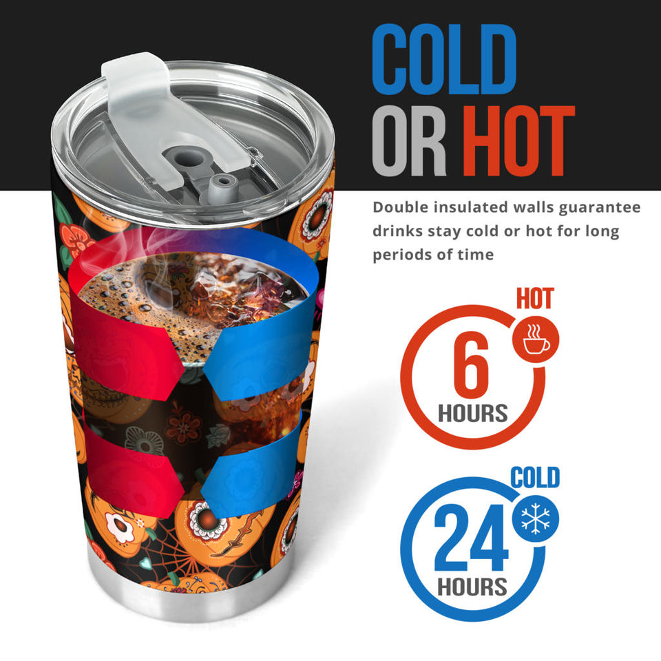 Pumpkin Flowers Spiderweb Halloween Theme Tumbler