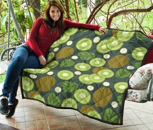 Whole Sliced Kiwi Leave And Flower Premium Quilt