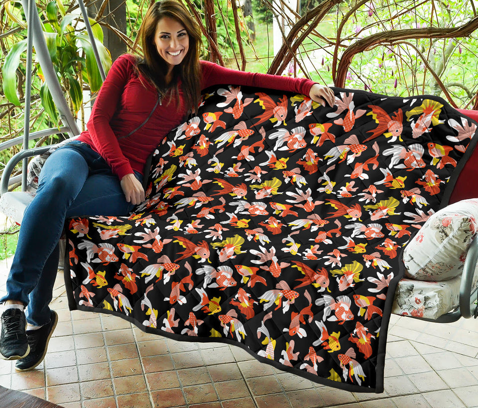 Goldfish Pattern Print Design 03 Premium Quilt