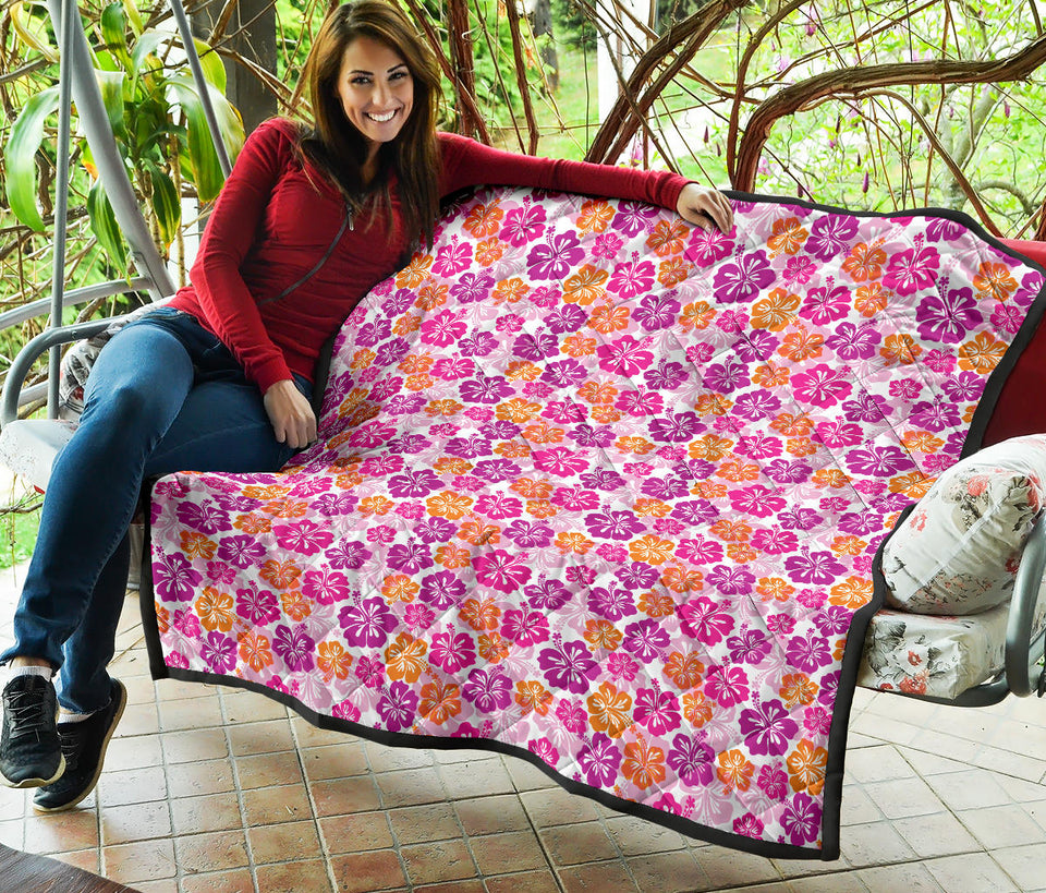 Hibiscus Pattern Print Design 01 Premium Quilt