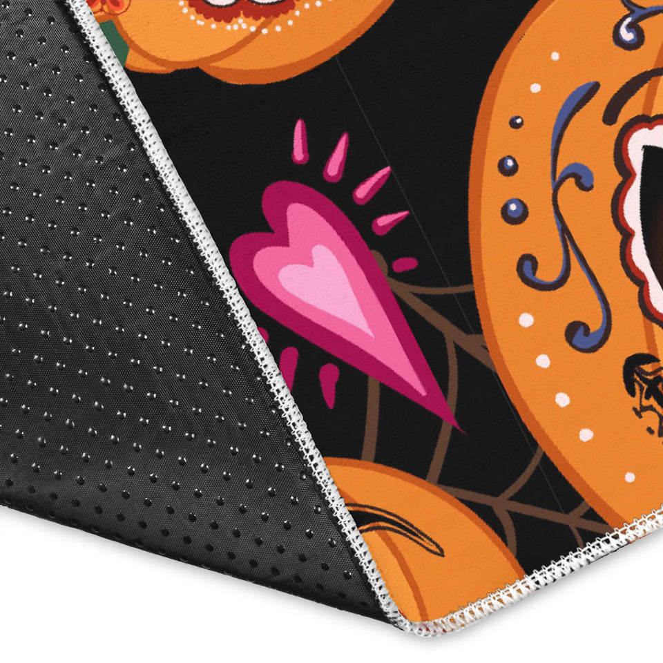 Pumpkin Flowers Spiderweb Halloween Theme Area Rug