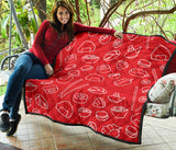 Sushi Pattern Red Background Premium Quilt