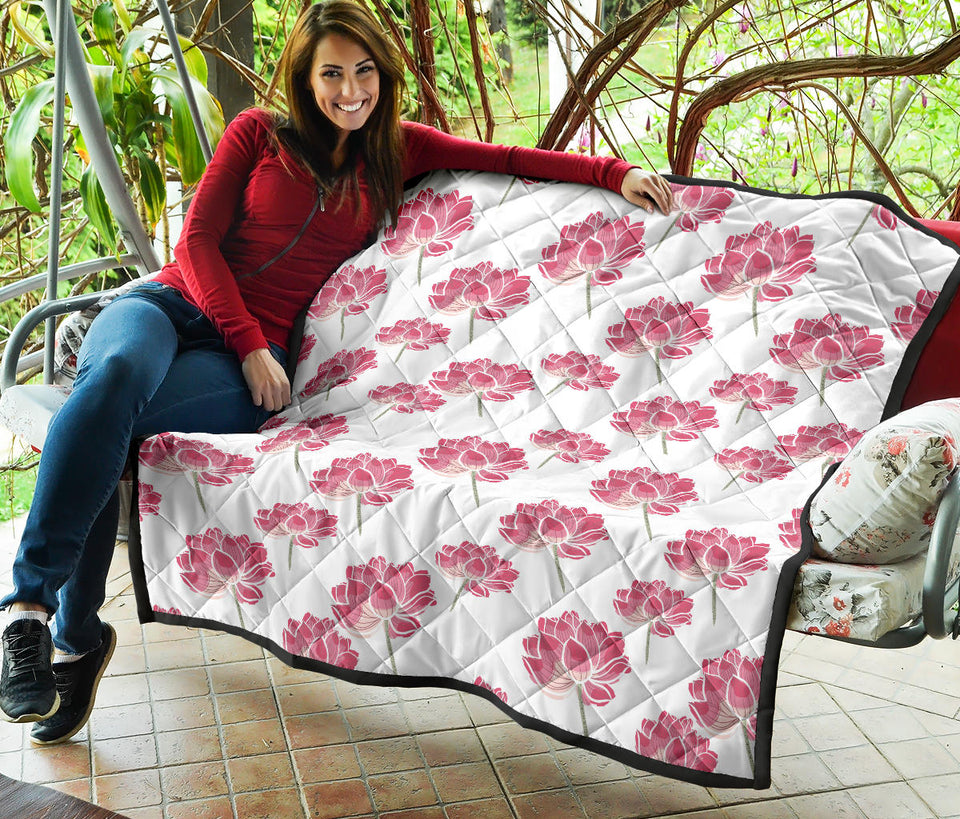 Pink Lotus Waterlily Pattern Premium Quilt