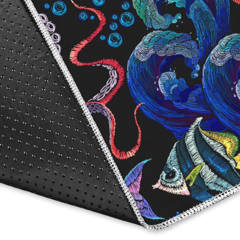 Octopus Sea Wave Tropical Fishe Pattern Area Rug