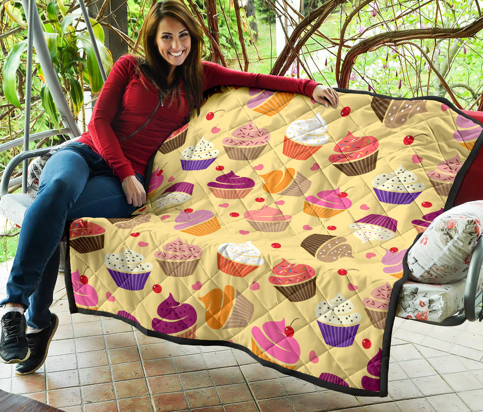 Cake Cupcake Heart Cherry Pattern Premium Quilt