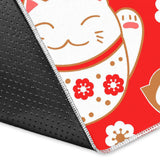 Cute Maneki Neko Lucky Cat Red Background Area Rug
