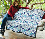 Zigzag  Chevron Blue Pattern Premium Quilt