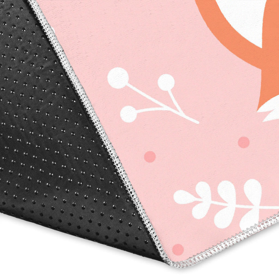 Cute Fox Pattern Pink Background Area Rug