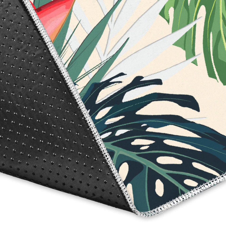 Heliconia Flowers, Palm And Monstera Leaves Area Rug