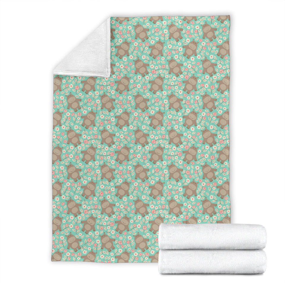 Hippopotamus Pattern Print Design 02 Premium Blanket