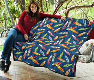 Surfboard Pattern Print Design 01 Premium Quilt