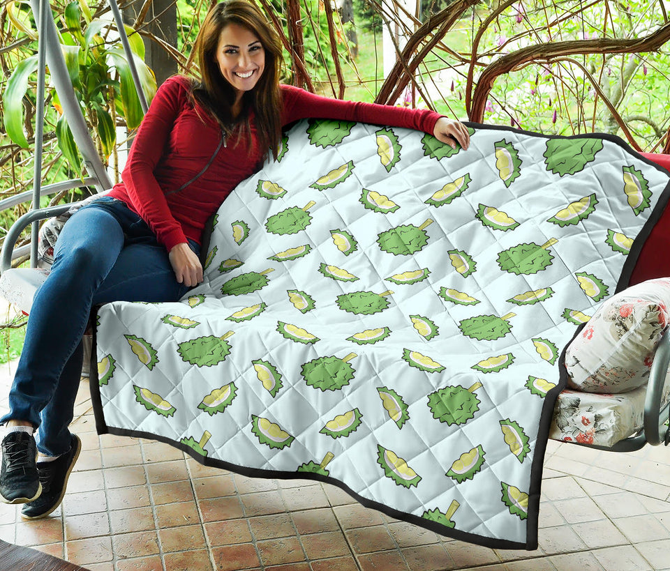 Durian Pattern Blue Background Premium Quilt