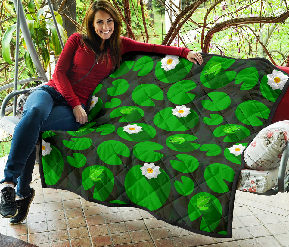 Frog Waterlily Pattern Premium Quilt