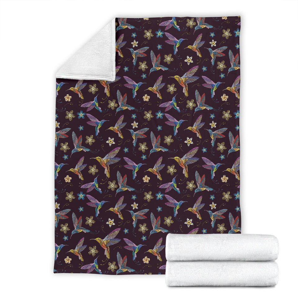 Hummingbird Pattern Print Design 04 Premium Blanket