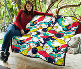 Watercolor Bowling Ball Pins Premium Quilt