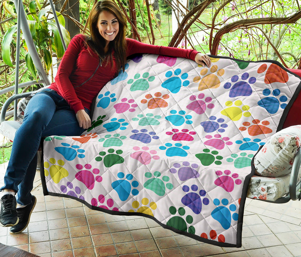 Dog Paws Pattern Print Design 01 Premium Quilt