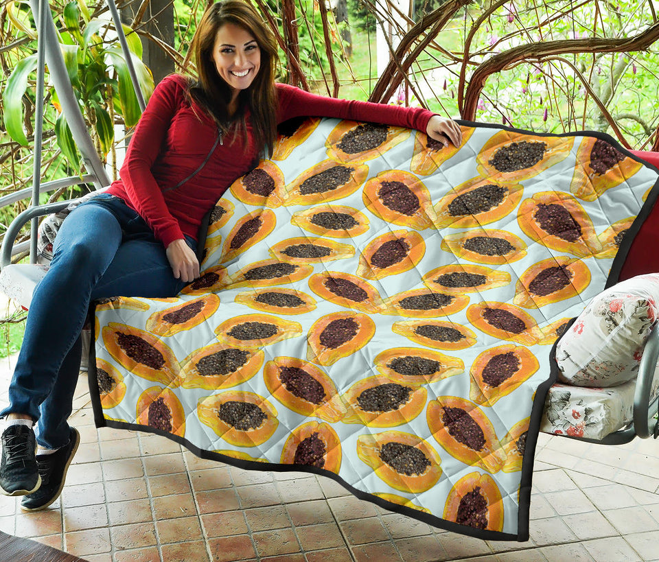 Watercolor Papaya Pattern Premium Quilt