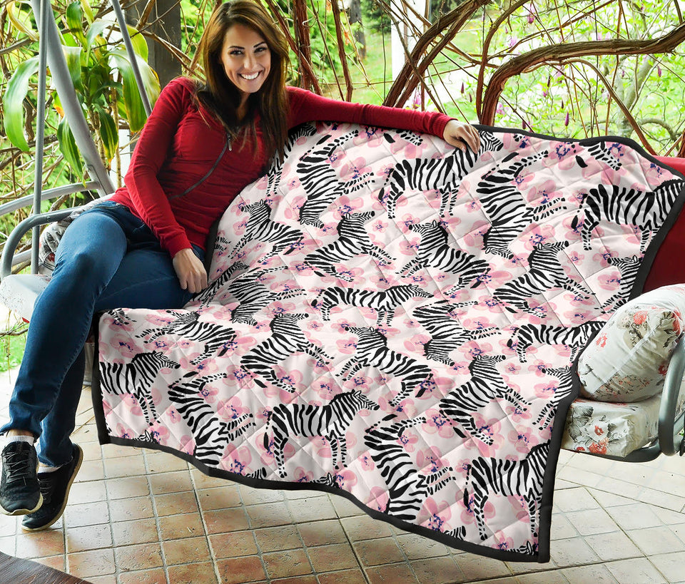 Zebra Pink Flower Background Premium Quilt