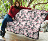 Zebra Pink Flower Background Premium Quilt