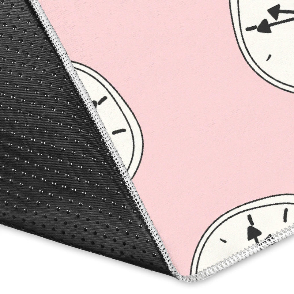 Clock Pattern Pink Blackground Area Rug