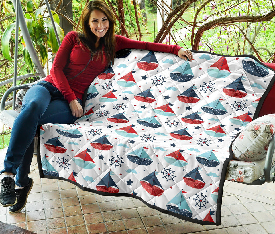 Cute Color Paper Sailboat Pattern Premium Quilt