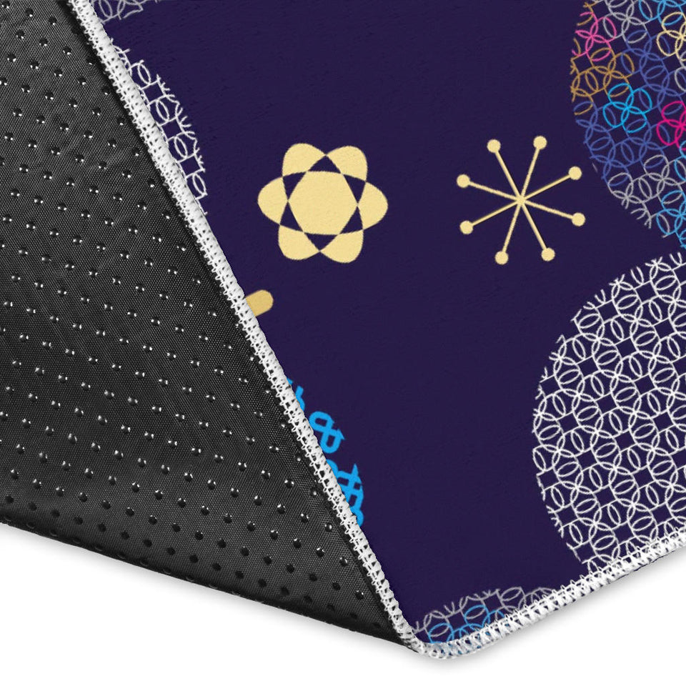 Blue Japanese Pattern Cloud Wave Flower Area Rug