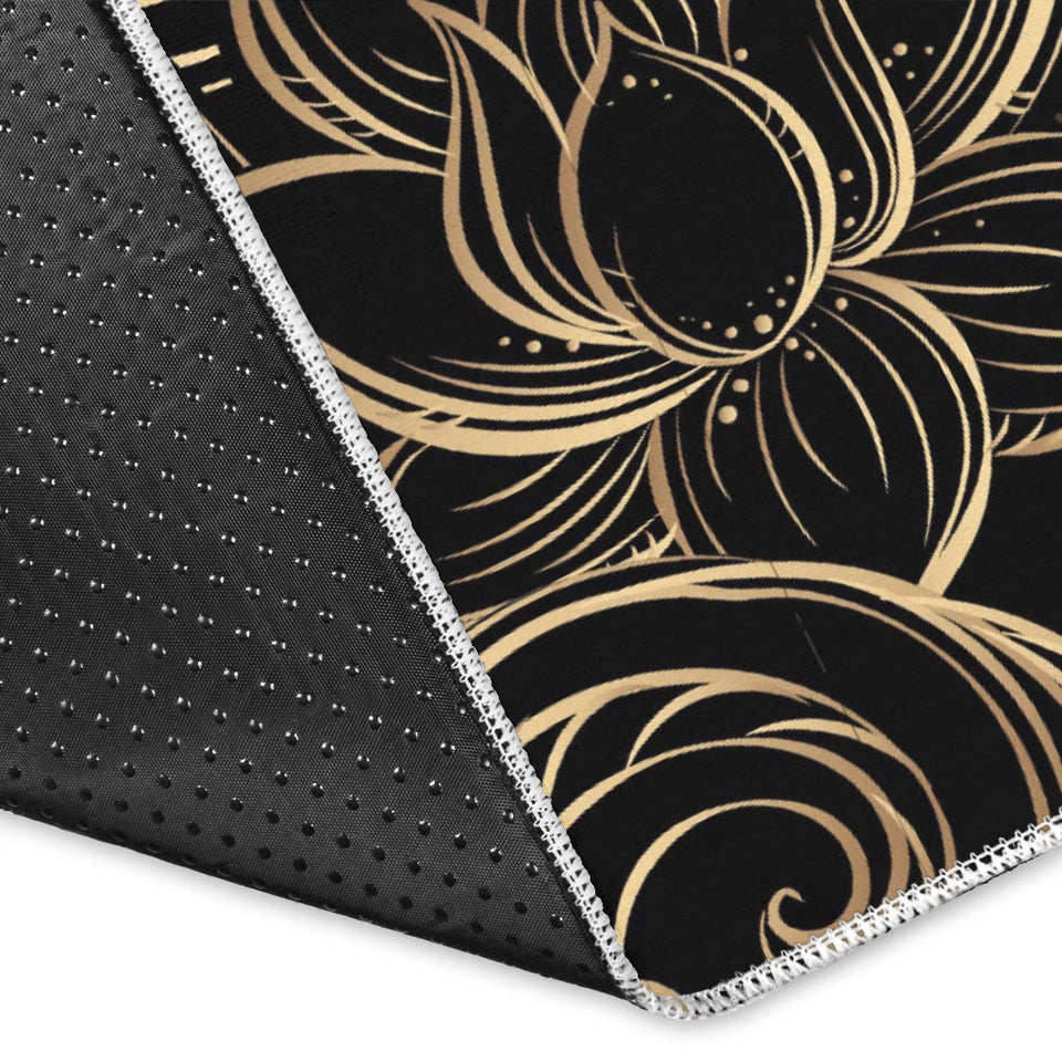 Luxurious Gold Lotus Waterlily Black Background Area Rug