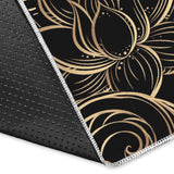 Luxurious Gold Lotus Waterlily Black Background Area Rug