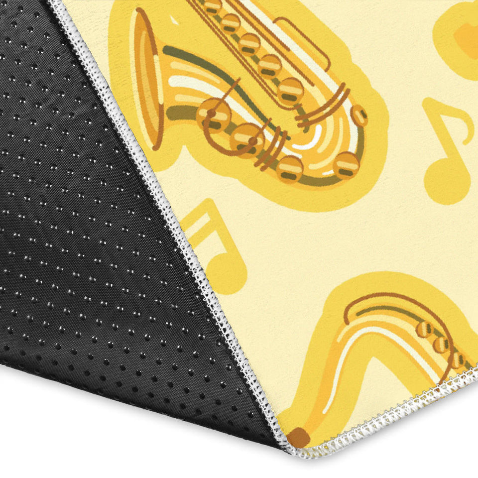 Saxophone Cornet Pattern Yellow Background Area Rug