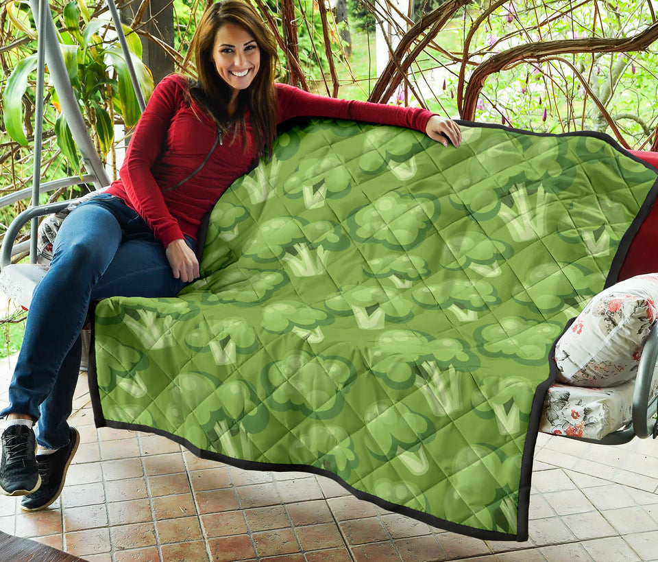 Broccoli Pattern Green Background Premium Quilt