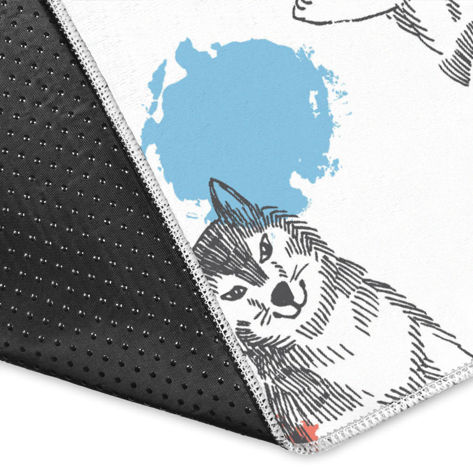 Siberian Husky And Colorful Circle Pattern Area Rug