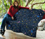 Space Pattern With Planets, Comets, Constellations And Stars Premium Quilt