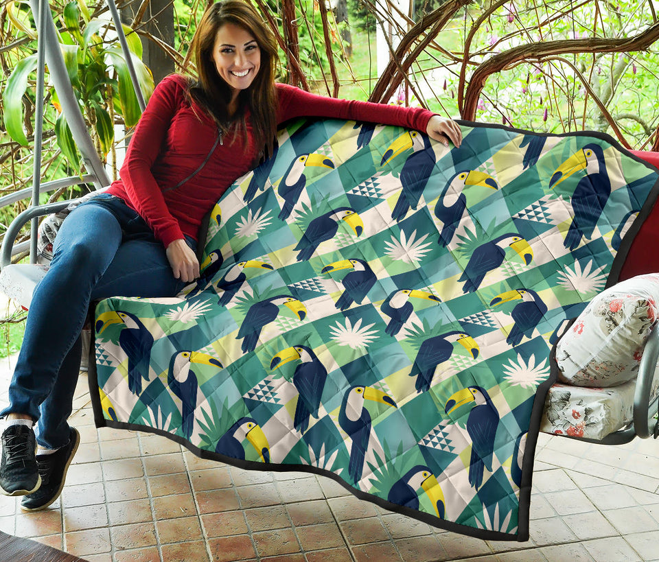 Toucan Tropical Leaves Design Pattern  Premium Quilt
