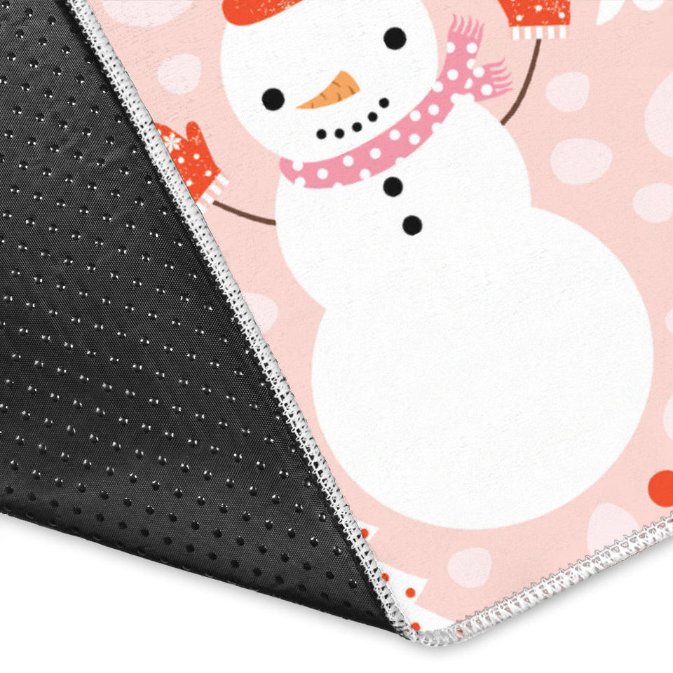 Cute Snowman Christmas Tree Snowpink Background Area Rug