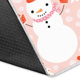 Cute Snowman Christmas Tree Snowpink Background Area Rug