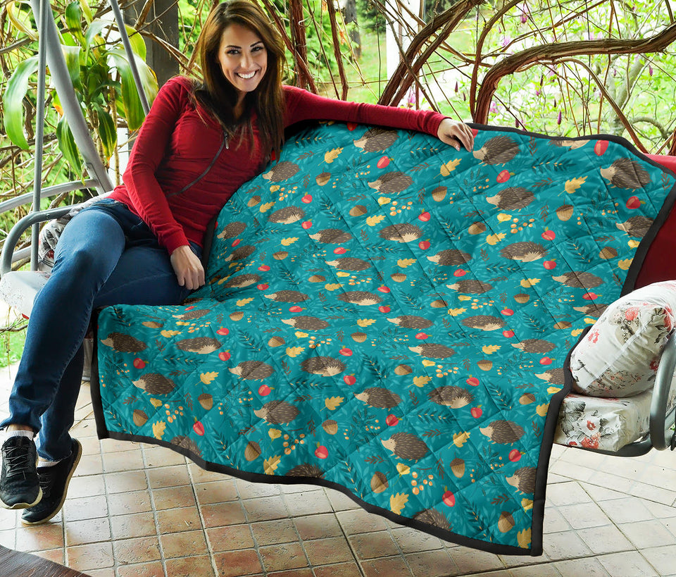 Hedgehog Pattern Print Design 01 Premium Quilt