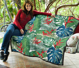 Heliconia Palm And Monstera  Leaves Pattern Premium Quilt
