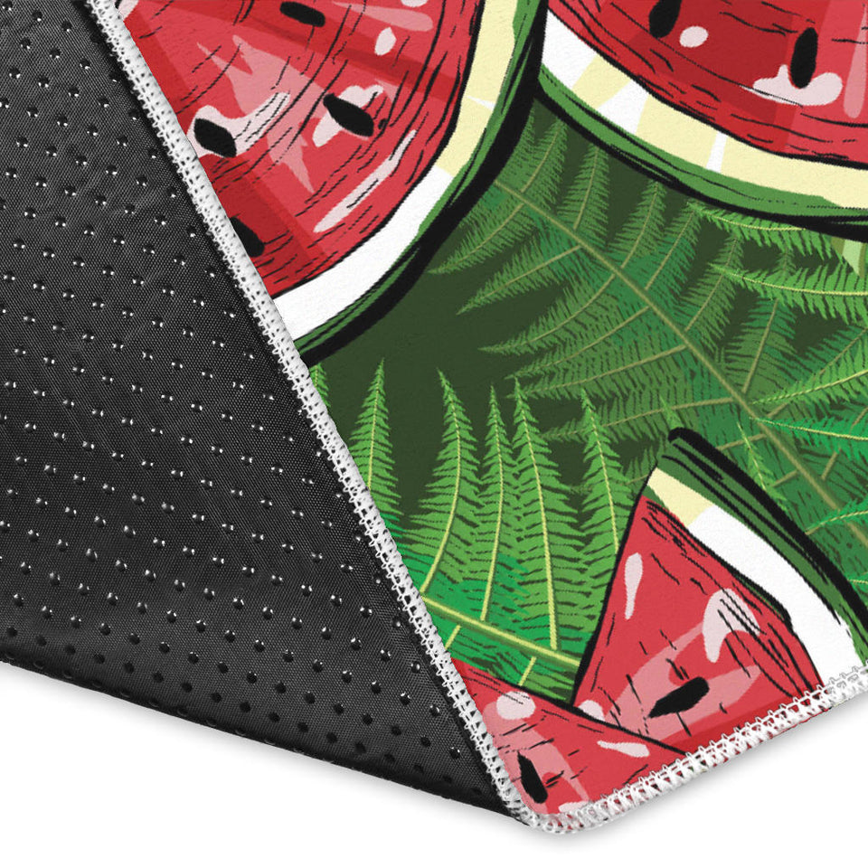 Watermelons Tropical Palm Leaves Pattern Background Area Rug