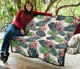 Heliconia Flowers, Palm And Monstera Leaves Premium Quilt