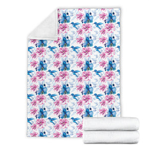 Hummingbird Pattern Print Design 02 Premium Blanket
