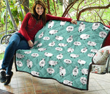Cute Sheep Green Background Premium Quilt