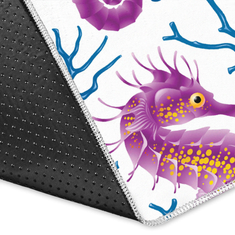 Purple Seahorse Blue Coral Pattern Area Rug