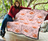 Cute Fox Pattern Pink Background Premium Quilt
